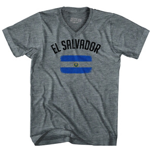 El Salvador Country Flag Heritage Tri-Blend V-neck Womens Junior Cut T-shirt - Athletic Grey El Salvador Country Flag Heritage Tri-Blend V-neck Womens Junior Cut T-shirt - Athletic Grey