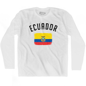Ecuador Country Flag Heritage Adult Cotton Long Sleeve T-shirt - White Ecuador Country Flag Heritage Adult Cotton Long Sleeve T-shirt - White