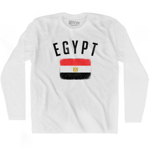 Egypt Country Flag Heritage Adult Cotton Long Sleeve T-shirt - White Egypt Country Flag Heritage Adult Cotton Long Sleeve T-shirt - White