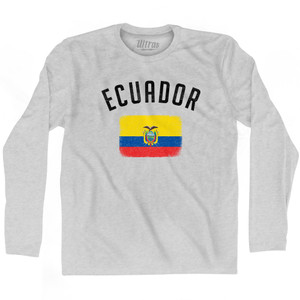 Ecuador Country Flag Heritage Adult Cotton Long Sleeve T-shirt - Grey Heather Ecuador Country Flag Heritage Adult Cotton Long Sleeve T-shirt - Grey Heather