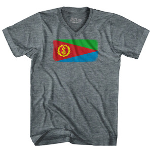 Eritrea Country Flag Adult Tri-Blend V-neck T-shirt - Athletic Grey