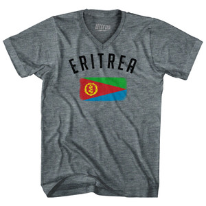 Eritrea Country Flag Heritage Adult Tri-Blend V-neck T-shirt - Athletic Grey