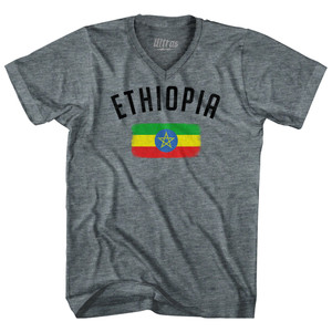 Ethiopia Country Flag Heritage Adult Tri-Blend V-neck T-shirt - Athletic Grey Ethiopia Country Flag Heritage Adult Tri-Blend V-neck T-shirt - Athletic Grey