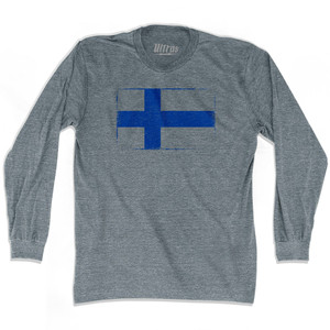 Finland Country Flag Adult Tri-Blend Long Sleeve T-shirt - Athletic Grey Finland Country Flag Adult Tri-Blend Long Sleeve T-shirt - Athletic Grey
