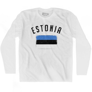 Estonia Country Flag Heritage Adult Cotton Long Sleeve T-shirt - White Estonia Country Flag Heritage Adult Cotton Long Sleeve T-shirt - White