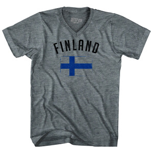 Finland Country Flag Heritage Tri-Blend V-neck Womens Junior Cut T-shirt - Athletic Grey Finland Country Flag Heritage Tri-Blend V-neck Womens Junior Cut T-shirt - Athletic Grey