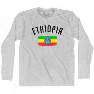Ethiopia Country Flag Heritage Adult Cotton Long Sleeve T-shirt - Grey Heather Ethiopia Country Flag Heritage Adult Cotton Long Sleeve T-shirt - Grey Heather