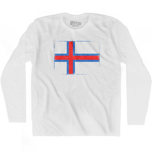 Faroe Islands Country Flag Adult Cotton Long Sleeve T-shirt - White Faroe Islands Country Flag Adult Cotton Long Sleeve T-shirt - White