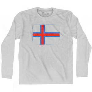 Faroe Islands Country Flag Adult Cotton Long Sleeve T-shirt - Grey Heather
