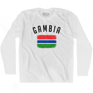 Gambia Country Flag Heritage Adult Cotton Long Sleeve T-shirt - White Gambia Country Flag Heritage Adult Cotton Long Sleeve T-shirt - White