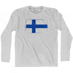 Finland Country Flag Adult Cotton Long Sleeve T-shirt - Grey Heather Finland Country Flag Adult Cotton Long Sleeve T-shirt - Grey Heather
