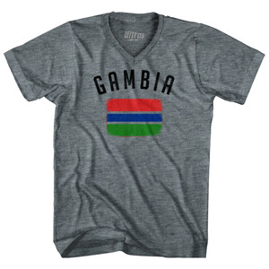 Gambia Country Flag Heritage Tri-Blend V-neck Womens Junior Cut T-shirt - Athletic Grey