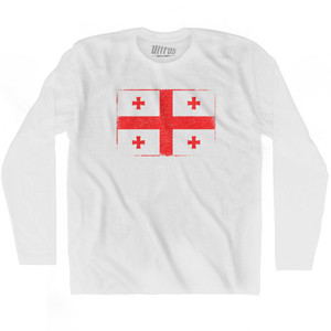 Georgia Country Flag Adult Cotton Long Sleeve T-shirt - White Georgia Country Flag Adult Cotton Long Sleeve T-shirt - White
