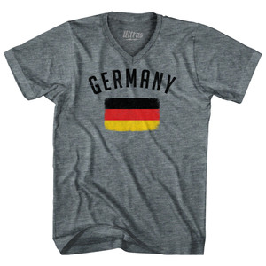Germany Country Flag Heritage Adult Tri-Blend V-neck T-shirt - Athletic Grey Germany Country Flag Heritage Adult Tri-Blend V-neck T-shirt - Athletic Grey