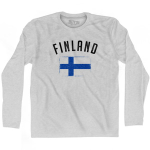 Finland Country Flag Heritage Adult Cotton Long Sleeve T-shirt - Grey Heather Finland Country Flag Heritage Adult Cotton Long Sleeve T-shirt - Grey Heather
