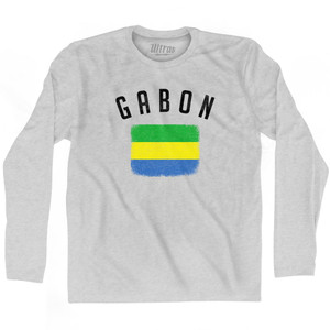 Gabon Country Flag Heritage Adult Cotton Long Sleeve T-shirt - Grey Heather
