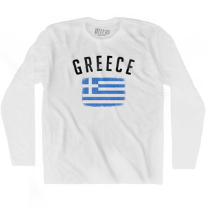 Greece Country Flag Heritage Adult Cotton Long Sleeve T-shirt - White Greece Country Flag Heritage Adult Cotton Long Sleeve T-shirt - White