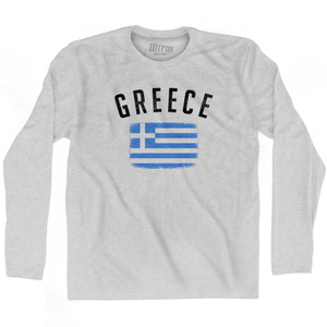 Greece Country Flag Heritage Adult Cotton Long Sleeve T-shirt - Grey Heather Greece Country Flag Heritage Adult Cotton Long Sleeve T-shirt - Grey Heather