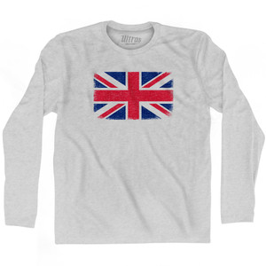Great Britain Country Flag Adult Cotton Long Sleeve T-shirt - Grey Heather Great Britain Country Flag Adult Cotton Long Sleeve T-shirt - Grey Heather