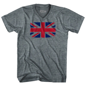 Great Britain Country Flag Adult Tri-Blend V-neck T-shirt - Athletic Grey