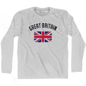 Great Britain Country Flag Heritage Adult Cotton Long Sleeve T-shirt - Grey Heather Great Britain Country Flag Heritage Adult Cotton Long Sleeve T-shirt - Grey Heather