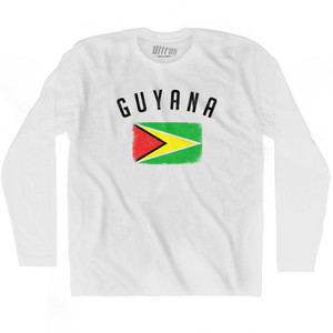 Guyana Country Flag Heritage Adult Cotton Long Sleeve T-shirt - White Guyana Country Flag Heritage Adult Cotton Long Sleeve T-shirt - White