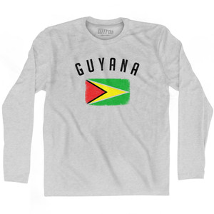 Guyana Country Flag Heritage Adult Cotton Long Sleeve T-shirt - Grey Heather