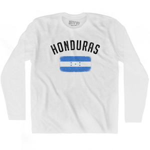 Honduras Country Flag Heritage Adult Cotton Long Sleeve T-shirt - White Honduras Country Flag Heritage Adult Cotton Long Sleeve T-shirt - White