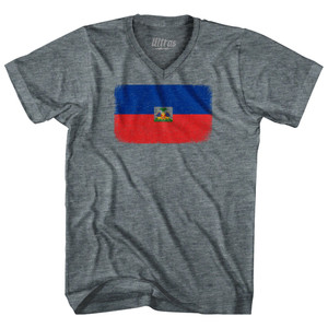 Haiti Country Flag Adult Tri-Blend V-neck T-shirt - Athletic Grey Haiti Country Flag Adult Tri-Blend V-neck T-shirt - Athletic Grey