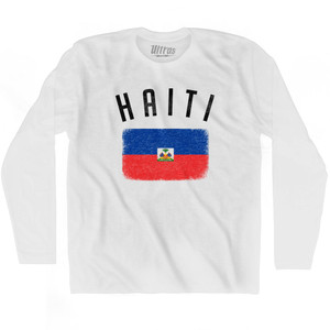 Haiti Country Flag Heritage Adult Cotton Long Sleeve T-shirt - White Haiti Country Flag Heritage Adult Cotton Long Sleeve T-shirt - White