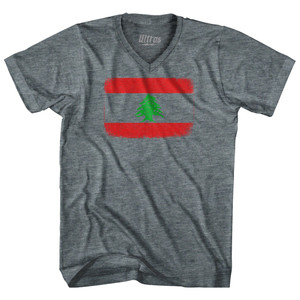 Lebanon Country Flag Tri-Blend V-neck Womens Junior Cut T-shirt - Athletic Grey Lebanon Country Flag Tri-Blend V-neck Womens Junior Cut T-shirt - Athletic Grey