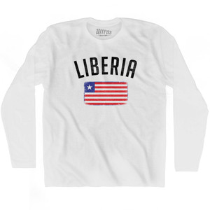 Liberia Country Flag Heritage Adult Cotton Long Sleeve T-shirt - White Liberia Country Flag Heritage Adult Cotton Long Sleeve T-shirt - White