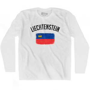 Liechtenstein Country Flag Heritage Adult Cotton Long Sleeve T-shirt - White Liechtenstein Country Flag Heritage Adult Cotton Long Sleeve T-shirt - White