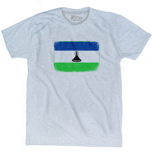 Lesotho Country Flag Adult Tri-Blend T-shirt - Athletic White