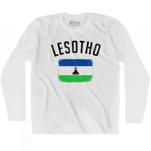 Lesotho Country Flag Heritage Adult Cotton Long Sleeve T-shirt - White Lesotho Country Flag Heritage Adult Cotton Long Sleeve T-shirt - White