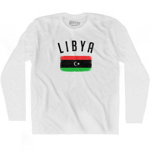 Libya Country Flag Heritage Adult Cotton Long Sleeve T-shirt - White Libya Country Flag Heritage Adult Cotton Long Sleeve T-shirt - White