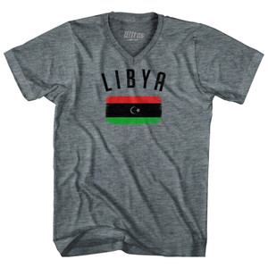 Libya Country Flag Heritage Adult Tri-Blend V-neck T-shirt - Athletic Grey