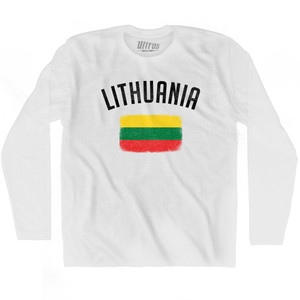 Lithuania Country Flag Heritage Adult Cotton Long Sleeve T-shirt - White Lithuania Country Flag Heritage Adult Cotton Long Sleeve T-shirt - White
