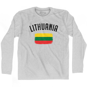 Lithuania Country Flag Heritage Adult Cotton Long Sleeve T-shirt - Grey Heather Lithuania Country Flag Heritage Adult Cotton Long Sleeve T-shirt - Grey Heather