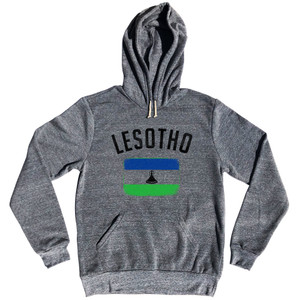 Lesotho Country Flag Heritage Tri-Blend Hoodie - Athletic Grey