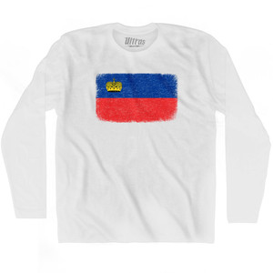 Liechtenstein Country Flag Adult Cotton Long Sleeve T-shirt - White Liechtenstein Country Flag Adult Cotton Long Sleeve T-shirt - White