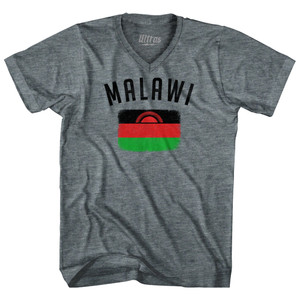 Malawi Country Flag Heritage Adult Tri-Blend V-neck T-shirt - Athletic Grey