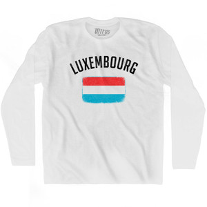 Luxembourg Country Flag Heritage Adult Cotton Long Sleeve T-shirt - White
