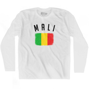 Mali Country Flag Heritage Adult Cotton Long Sleeve T-shirt - White Mali Country Flag Heritage Adult Cotton Long Sleeve T-shirt - White