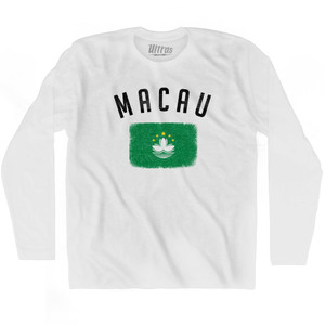 Macau Country Flag Heritage Adult Cotton Long Sleeve T-shirt - White Macau Country Flag Heritage Adult Cotton Long Sleeve T-shirt - White