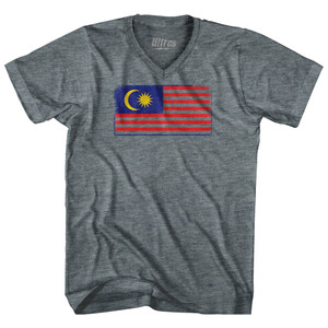 Malaysia Country Flag Adult Tri-Blend V-neck T-shirt - Athletic Grey