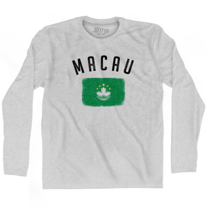 Macau Country Flag Heritage Adult Cotton Long Sleeve T-shirt - Grey Heather Macau Country Flag Heritage Adult Cotton Long Sleeve T-shirt - Grey Heather