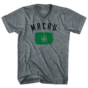 Macau Country Flag Heritage Tri-Blend V-neck Womens Junior Cut T-shirt - Athletic Grey