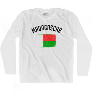 Madagascar Country Flag Heritage Adult Cotton Long Sleeve T-shirt - White Madagascar Country Flag Heritage Adult Cotton Long Sleeve T-shirt - White