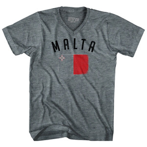 Malta Country Flag Heritage Adult Tri-Blend V-neck T-shirt - Athletic Grey Malta Country Flag Heritage Adult Tri-Blend V-neck T-shirt - Athletic Grey